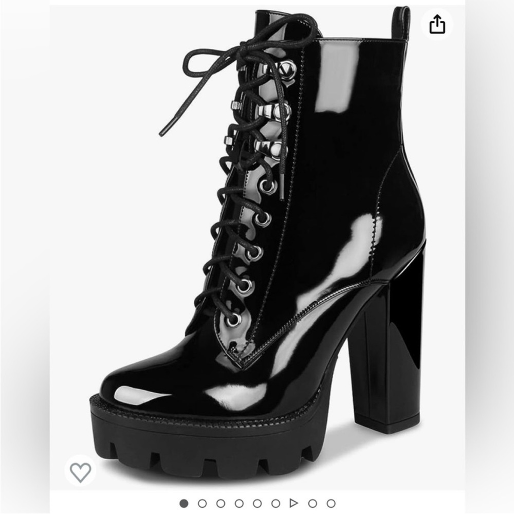 Black Patent Leather Heeled Boots